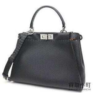 Fendi Selleria Peekaboo Handbag Black Roman Leather Twist Shoulder